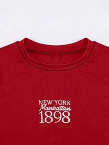 Nueva Ropa 2026 , Camiseta Casual de Manga Corta para Mujer, Verano, con Estampado de Letras, Cuello Redondo, Camisetas Gráficas, Tops para Mujer - Rojo - Ver 4