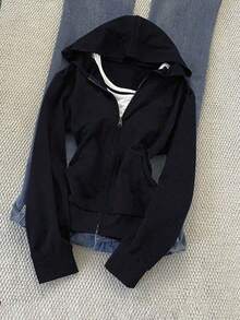 Sudadera casual de mujer de unicolor - Azul marino - Ver 5