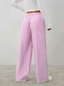 Pantalones casuales de pierna ancha a rayas para mujeres para ir al trabajo - Rosa - Ver 2