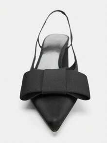 Women's 2026 Spring/Summer New Burgundy Bow Decor Open Toe Mule Shoes, Pointed Toe Slip-On Backstrap Shoes - Black - View 3