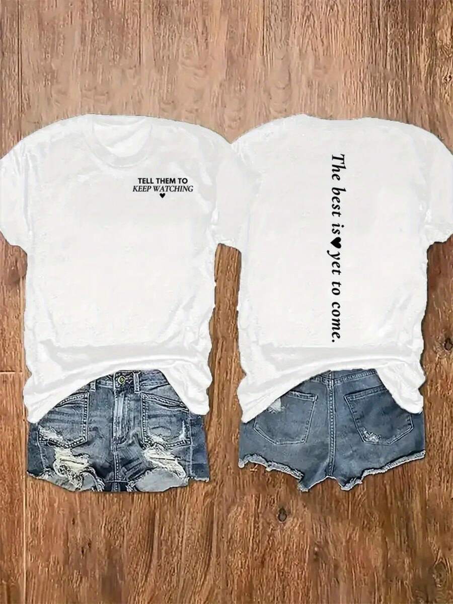 Women's Casual Top With Round Neck And Short Sleeves, Designed With A Letter Pattern, Perfect For Spring And Summer Fashion - Putih - View 1