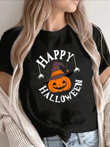 Camiseta de Halloween con Diseño de Calabaza y Bruja, Ligera y Duradera para Fiestas, Uso en Casa o Restaurante, Cómoda Camiseta de Manga Corta en Varios Colores. Camiseta de Algodón Familiar Coordinada - Blanco - Ver 7