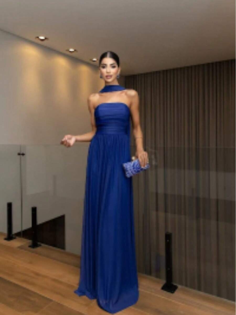 Long Dress With Cape For Wedding, Evening, Or Graduation. - Royal Blue - View 1