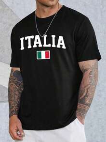 Men's Large Shirt With Italian Flag - ITALY Print With Italian Flag Colors And National Emblem, Crew Neck And Short Sleeves, Italian Pride, Casual Wear And Themed Events, Ideal As A Gift. Women's T-Shirt. Elegant. Bohemian Style. Soft, Breathable, And Comfortable Garment, Perfect For Spring, Summer, And Autumn; Ideal For Vacations, Travel, And Everyday Wear. Perfect For Watching A Game. - 黑色 - 查看 1