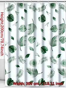 1 pieza Cortina de ducha impermeable con estampado de hojas tropicales, decoración para el hogar y el baño, decoración de otoño, accesorios de baño, de vuelta a la escuela - Multicolor - Ver 19