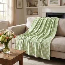 Spring & Summer Flannel Blanket, Soft Plush Wool Blanket With Green Watercolor Floral Pattern, Suitable For Sofa, Bed, Relaxation, An Ideal Gift For Family And Wife - Multicolor - View 2