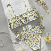 Women's Two-Piece Swimsuit With Halter Neck Lace And Ruffles, Stylizes And Flatters The Figure. - 圖片色 - 查看 4