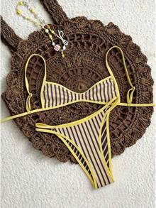 Traje de baño de tres piezas con cuello halter y estampado de lunares para mujer - estampado de leopardo - Ver 10
