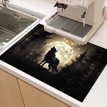 1pc Wolf Pattern Printed Absorbent Dish Drying Mat, Dish Drying Mat, Espresso Machine Countertop Absorbent Mat, Sink Drain Mat, Soft Faucet Absorbent Mat, Sink Cup Mat, Kitchen Supplies, Bathroom Supplies - Multicolor - View 10