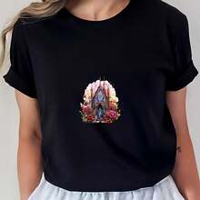 Women's & Men's Premium 180G T-Shirt For Men And Women With Floral Castle Design - Ideal For Family Gatherings, Office Events And Holiday Gifts, Perfect Comfort For The Summer Season - 黑色 - 查看 6