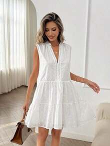 Short, Casual Bohemian Dress In A Western And Country Style With Embroidery And Contrasting Colors, Sleeveless And With A V-Neck, Suitable For Everyday Wear, Going To Work And Outdoor Activities In Summer - 酒紅色 - 查看 3