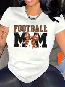 Camisetas Casuales para Mujer, Camiseta de Manga Corta de Corte Regular con Estampado de Mamá Futbolista, Camiseta para Mujer, Estilo Y2K, Camisetas de Moda de Verano, Conjuntos y Tops Casuales de Streetwear - Blanco - Ver 1
