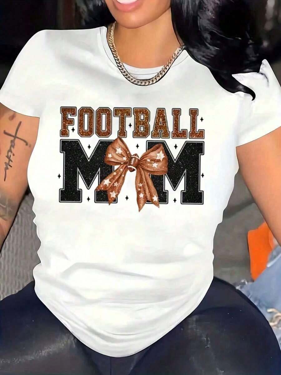 Camisetas Casuales para Mujer, Camiseta de Manga Corta de Corte Regular con Estampado de Mamá Futbolista, Camiseta para Mujer, Estilo Y2K, Camisetas de Moda de Verano, Conjuntos y Tops Casuales de Streetwear - Blanco - Ver 1