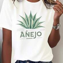 Camiseta Gráfica Vintage para Mujer con Diseño de Agave y Néctar de Agave - 100% Ajuste Cómodo, Cuello Redondo Casual, Manga Corta, Diseño de Tequila Mexicana, Ropa Casual para Todas las Temporadas, Lavable a Máquina, Patrón Geométrico, Corte Relajado, Estampado Retro Anejo, Diseño de Hojas de Agave Azul y Verde, Tejido Puro Transpirable, Adecuada para Todas las Temporadas, Elegante y Cómoda Camiseta de Moda para Mujer. - Blanco - Ver 7