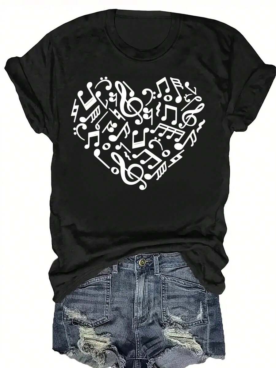 Talla Grande, Camiseta de Manga Corta Oversize para Mujer - Blusa Casual de Cuello Redondo y Corte Holgado con Estampado Aleatorio (Floral/Abstracto/Rayas), Apta para Todas las Temporadas, Diseño Sin Marca para Tallas Grandes, Ideal para Combinar en Primavera y Verano, Lavable a Máquina para Uso Diario. - Negro - Ver 1
