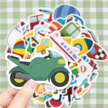 50Pcs Transportation Stickers, Cartoon Vehicle Waterproof Decals For Skateboard, Helmet, Bike, Backpack, Luggage, Laptop & Water Bottle Customization - A - View 5