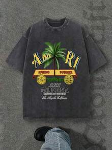 Camiseta casual vintage cómoda y lavada para mujer, camiseta de manga corta con cuello redondo,% algodón lavado y versátil para hombre, adecuada para uso diario y atuendos de, estilo unisex. - Negro - Ver 1