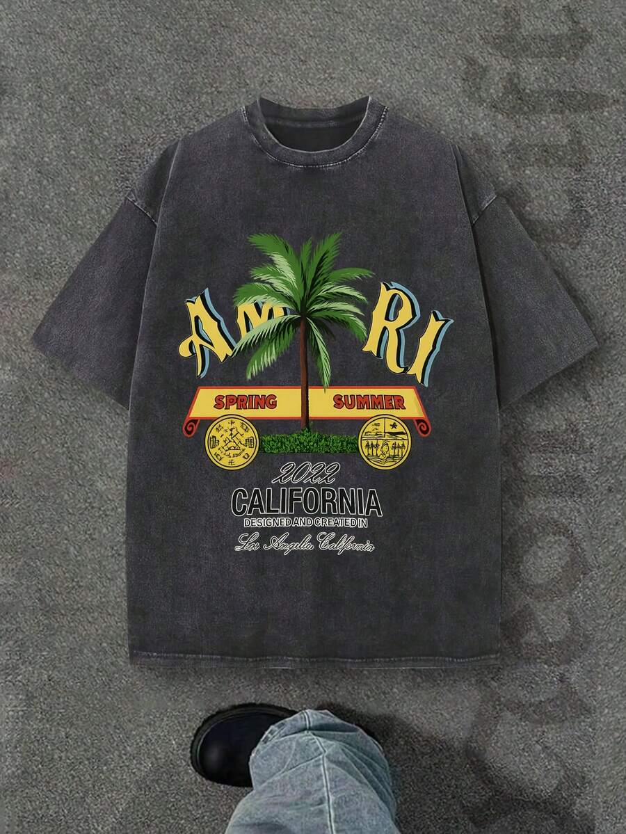 Camiseta casual vintage cómoda y lavada para mujer, camiseta de manga corta con cuello redondo,% algodón lavado y versátil para hombre, adecuada para uso diario y atuendos de, estilo unisex. - Negro - Ver 1