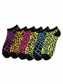6 pares de calcetines cortos de corte bajo con estampado de leopardo en colores aleatorios para mujer, lindos, versátiles, de moda, simples, cómodos, suaves, adecuados para uso diario, primavera/verano/otoño - Multicolor - Ver 7