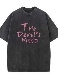 Camiseta casual vintage cómoda y lavada para mujer, camiseta de manga corta con cuello redondo,% algodón lavado y versátil para hombre, adecuada para uso diario y atuendos de, estilo unisex. - Negro - Ver 2