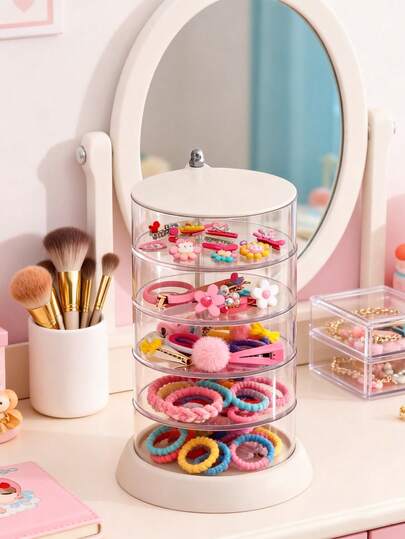 1pc Children's Hair Rope And Hair Band Transparent Storage Box Multi-Layer Storage Box For Hair Accessories, Rotating Storage Box Featuring A Rotating Hairpin Organizer For Headbands, And A Jewelry Box For Rubber Bands