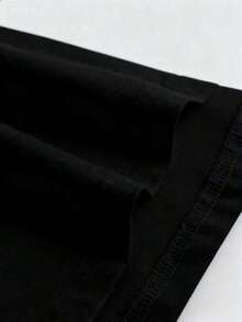 Women's Minimalist Casual T-Shirt With Letter Print, Round Neck, Short Sleeve, Versatile - Urban Vintage Style, Unisex, Cotton, Loose Fit, Round Neck, Blouses For Women. Blouses.Casual Blouses For Ladies. - 黑色 - 查看 5