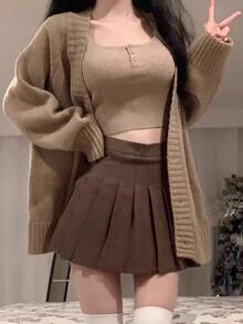 Women's Knitted Jacket, Women's Tweed Jacket, Autumn And Winter Loose Lazy Windproof Slim Cardigan Jumper, Versatile Knit Sweater Tops - 駝色 - 查看 6