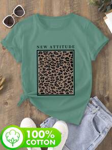 Edición Limitada, Camiseta de Mujer con Estampado de Leopardo, Moda Primavera/Verano, Ropa Casual para Salidas, Diseño Suave y Cómodo, Algodón Ligero - Albaricoque - Ver 5
