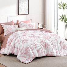 Luxudecor Floral King Comforter Set 7 Pieces Bed In A Bag, Pink Rose Romantic Flower Bed Set, Soft Reversible Comforter With Sheet Set 104"X90" Home Decor Room Decor Bedroom Decor Bed Comforter Set Mothers Day Gift Wedding Decorations. - 粉紅色-1273 - 查看 8