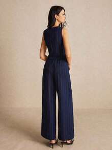 Conjunto de pantalones y chaleco a rayas holgados, traje de dos piezas de color azul marino para mujer, conjunto de vestir para la oficina, mujer de dinero antiguo, dos piezas, lo básico de la moda fácil, vestimenta de oficina para damas, ropa de negocios, ropa para maestras, prendas de otoño para mujer de dos piezas 24 FW - Multicolor - Ver 6