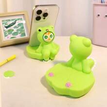 Cute Cartoon Frog Doll Phone Holder Stand, Soft Matte Silicone Cell Phone Bracket, Kawaii Aesthetic Desktop Decor Ornament, Universal Lazy Phone Mount For Bedroom Office Table, Lovely Gift For Teen Girls Anime Lovers - A - View 7