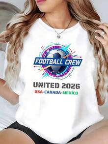 Balón rodeado de energía colorida que simboliza la unión de países apasionados por el fútbol y la fuerza del espíritu deportivo camiseta de mujer cómoda moderna para fanáticas del mundial 2026 - Negro - Ver 6