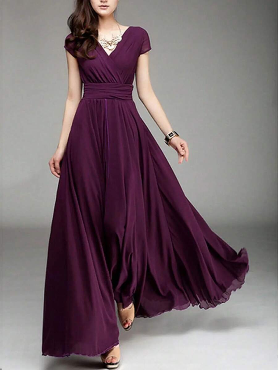 Vestido largo bohemio de moda para mujer, vestido de noche largo con cuello en V, Vestidos sin mangas - Morado - Ver 1