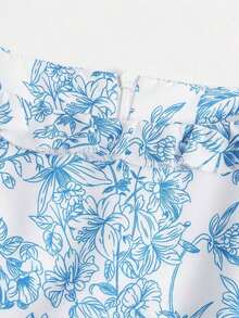 Elegante vestido de verano nuevo para mujer, de estilo francés, con cuello redondo tejido, sin mangas y estampado - Celeste - Ver 3