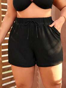 Fondo De Baño De Bolsillo Con Corbata De Cintura Ajustable Para Mujeres De Talla Grande - Negro - Ver 7