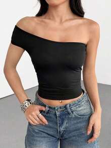 Tops ajustados de verano de diseño multifuncional de punto en azul marino para mujeres - Negro - Ver 6