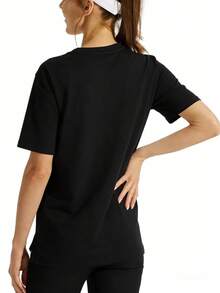 Camiseta gráfica de ajuste relajado para mujer con texto en español, con un teléfono cargándose y signos de exclamación, perfecta para uso casual y diario Camiseta de mujer de diseño holgado cas MPLPQ - Negro - Ver 3