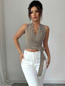 Chaleco de verano casual y elegante tejido para damas - Negro - Ver 4