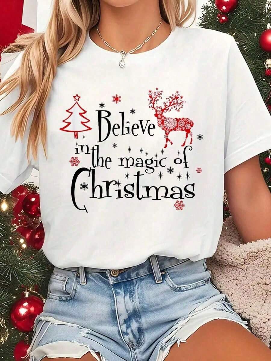 Women's Short-Sleeved T-Shirt With Round Neck, Printed, Soft And Flowy, Suitable For Daily Wear, Office, School, Vacation, Camping, Versatile Style, Short Sleeves Make Your Summer More Vibrant And Colorful. - 白色 - 查看 1