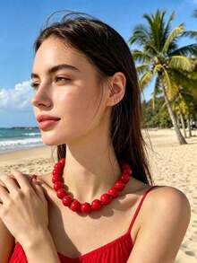1 chiếc vòng cổ ngọc trai phong cách Bohemian tối giản với hạt cườm lớn, thích hợp cho các bữa tiệc, có các màu hồng, đỏ hồng, xám, xanh dương, xanh lá cây, vàng, tím, đen. - vòng cổ - Xem 20