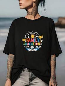 Creating Memories 2023 Family T-Shirt Beach Vacation Together 180g T-Shirt Surf Palm Trees Sun Festival Summer Gift For Family Reunion Party Team Building Work Retreat - 黑色 - 查看 1