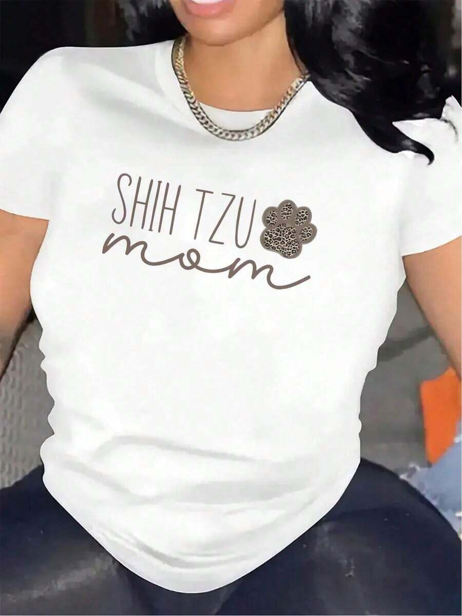 Camiseta Gráfica para Mamá de Shih Tzu - Top Ligero y Transpirable de Poliéster con Estampado Floral, Camiseta Blanca Casual para el Día a Día para Mamás y Amantes de Mascotas - Regalo Ideal para el Día de la Madre, Camiseta de Ajuste Cómodoblusas>bonito - Blanco - Ver 1