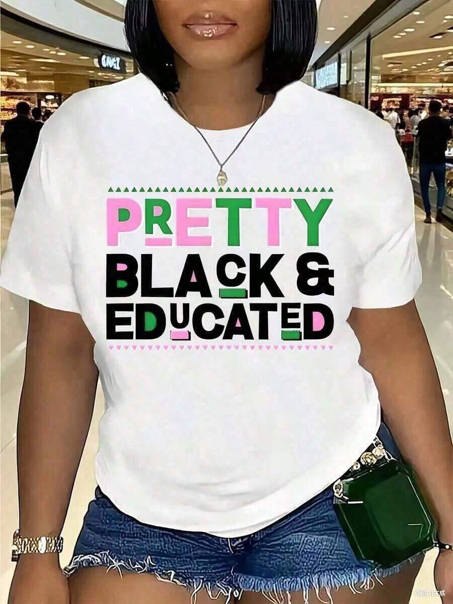 Women's J15 AKA 1908 Crew Neck Print T-Shirt - Featuring Empowering Slogans In Pink And Green, Breathable, Short-Sleeved, Casual, Summer, Machine Washable, Festive Wear, Comfortable Fit. Printed T-Shirt, Women's Printed T-Shirts, Summer T-Shirt, Casual T-Shirt, Women's Vacation Outfits, Youthful And Modern Design. Suitable For Spring, Summer, And Autumn. - 白色 - 查看 1