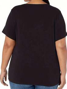 Loose Lightweight Printed T-Shirts: Plus Size Women's Casual Short Sleeve T-Shirts, 100% Cotton, Popular Choice. Basic Crew Neck Cotton T-Shirt For Women - 黑色 - 查看 4