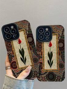 1pc New Fashionable And Elegant Retro Floral Pattern Shock-Absorbing Leather Phone Case, Essential Daily Protection, Stylish Design, Suitable As Gift For Friends And Family, Compatible With IPhone17/17Air/17Pro/17ProMax/IPhone16/16Plus/16Pro/16ProMax/IPhone15/15Plus/15Pro/15ProMax/IPhone14/14Plus/14Pro/14ProMax/IPhone13/13Pro/13ProMax/IPhone12/12Pro/12ProMax/IPhone11/IPhone11Pro/11ProMax - Multicolor - View 3
