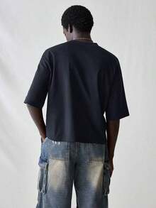 SWAVVY Men's Knit T-Shirt, Casual Style, Loose Fit, Short Sleeve, With English Letter Print, For Summer. - 深灰色 - 查看 2