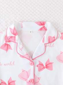 2 Stücke/Set Mädchen lässig Schmetterling Muster Polokragen Kurzarm Cardigan und Shorts Pyjama Set, Flammhemmend, Ganzjährig - Weiss - Übersicht 4