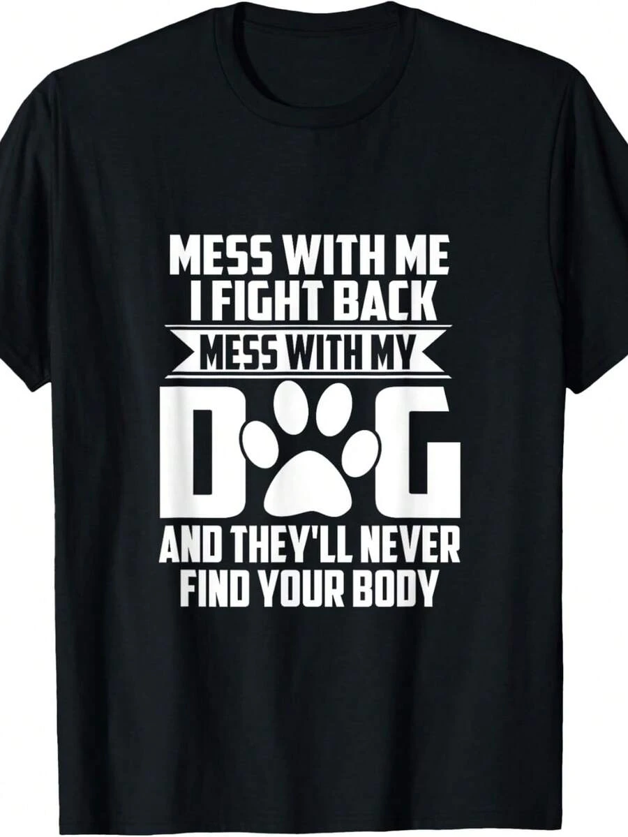 Camiseta divertida "Divertida, hazle un lío a mi perro, nunca encontrarán tu cuerpo" Talla S1Mall. Camiseta unisex de algodón puro de 220 g. Peso ideal para todas las estaciones, apta tanto para hombres como para mujeres. Tejido duradero de alta calidad, suave al tacto y de larga duración. Prenda transpirable, ideal para el otoño y las vacaciones. - Negro - Ver 1