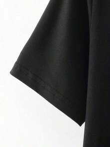 Camiseta con Estampado Gráfico, Manga Corta, Cuello Redondo, Estilo Casual para Verano y Primavera, Ropa de Mujer - Estilo Vintage Urbano, Unisex, Camiseta Holgada de Algodón con Manga Corta y Cuello Redondo - Negro - Ver 4