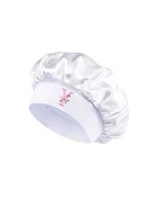 1件裝花卉字母緞面睡眠帽，客製化全包覆式女用髮帽，適用日常護髮、化妝與護膚，寬鬆彈性帶頭巾髮帶，旅行風格 - 白色 - 查看 23
